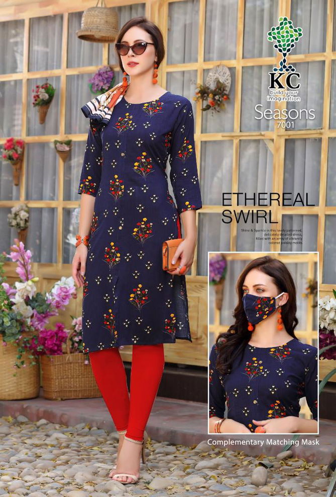 Kc Seasons 7 Latest Fancy Designer Heavy Rayon Kurti With Mask Collection